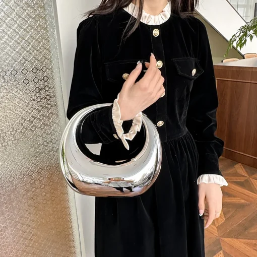 kf S7ea03988491f4ebc8ed555e5dd9f12b2u MOODS Golden Evening Handbag For Women PVC Wrist Bag Dinner Party Wedding Round Handle Clutch Purse