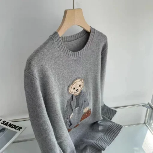 2024 Women’s Ralph Lauren Bear Cashmere Pullover – Stylish Loose Fit, O-Neck, Animal Embroidery Sweater - Image 5