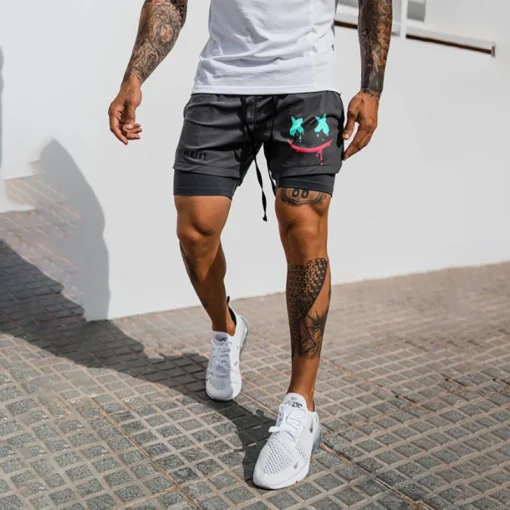 kf S808da0983f6243b0997408cecd55df8c0 Men s Running Shorts Double Layer Sport Fitness Joggers Shorts 2024 Men Spring Summer New Short