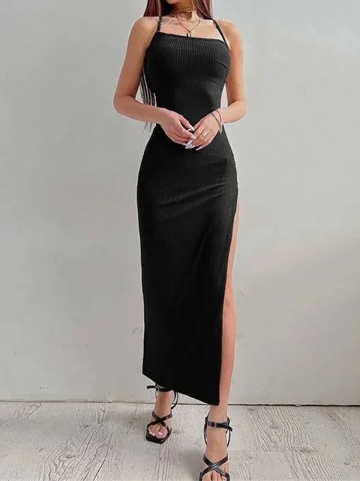 Sexy Black Halter Neck Bodycon Dress – Women’s Sleeveless High-Slit Summer Dress - Image 6