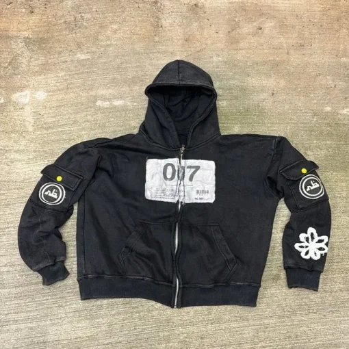 Y2K Zip Up Hoodie - Harajuku Streetwear with Patch Embroidery - Image 4