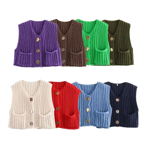 Korean Fashion Women’s Crop Sweater Vest – Loose Fit Cable Knit Sleeveless Casual Top - Image 2