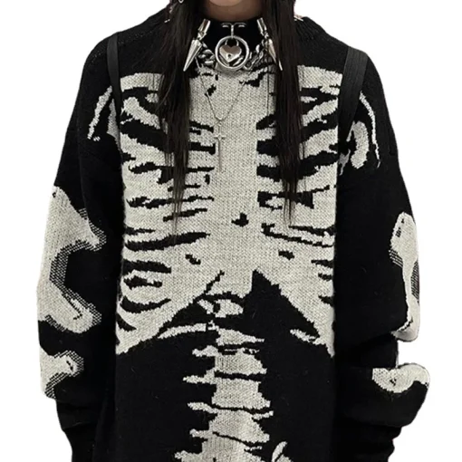 kf S83feecc76a864e63bf216283ebc003d3G Gothic Aesthetic Skeleton Sweaters Grunge Punk Loose Black Women Winter Pullovers camisola feminina plus size