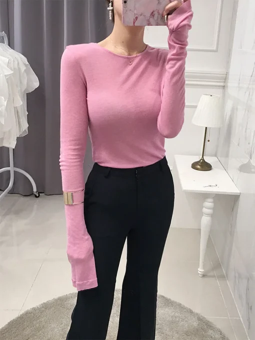 Sexy Slim Fit Long Sleeve T-Shirt for Women – Korean Style Casual Tee - Image 3