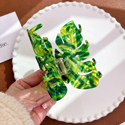 kf S8621e770dcf2483b8d1148131fff54cap Muweordy New Monstera Leaves Hair Claw Acetate Claw Clip Creative Plant Crab Hiar Clip for Girls