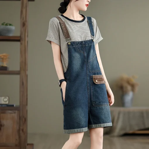 kf S864531bd7d9d45c9a09ce00b3078925a0 Aricaca High Waist Casual Spliced Denim Jumpsuit Women Fashion Casual Jean Overalls short Rompers