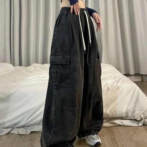 Women's Y2K Vintage Cargo Jeans – Oversized Denim Trousers - Image 4