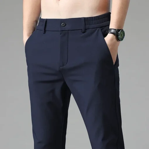 Men's Slim Fit Elastic Waist Trousers – Casual Korean Style Stretch Pants - Image 2