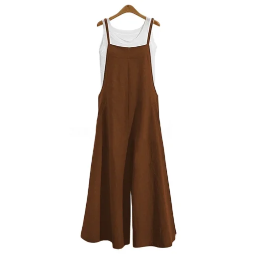 Women’s Cotton Linen Wide-Leg Jumpsuit – Sleeveless Casual Dungaree Overalls 5XL - Image 6