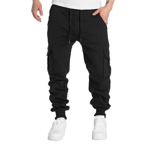 Men's Loose Overalls Joggers – Winter Workout Cargo Pants, Sweatpants with Multi Pockets, Active Sports Trousers, Casual Drawstring Pants