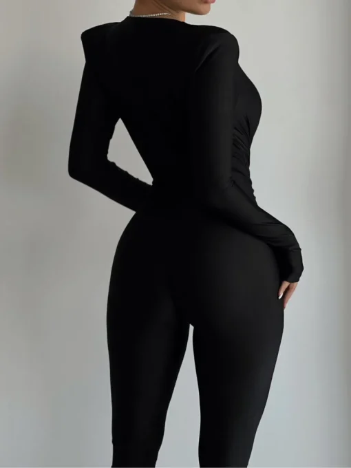 Deep V Neck Long Sleeve Skinny Jumpsuit for Women – High Waist Ruched Slim Sexy Outfit for Autumn/Winter - Image 6