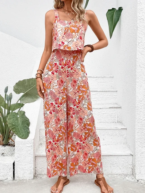 kf S8c0169b39ba2442d9c0c3031f1537717E Elegant Long Jumpsuit Women Sexy Backless Wide Leg Jumpsuits Casual Sleeveless Floral Rompers Summer Clothes For