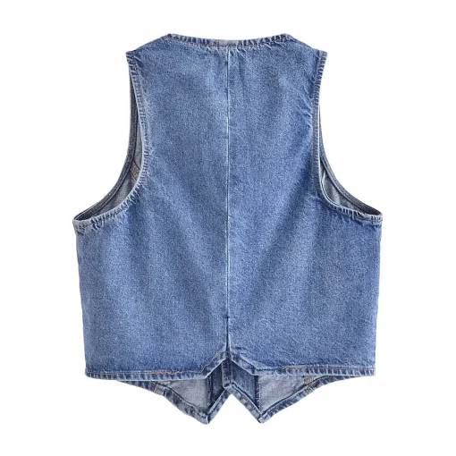 Fashion Button Denim Waistcoat Women Casual Sleeveless Jacket Chic - Image 3