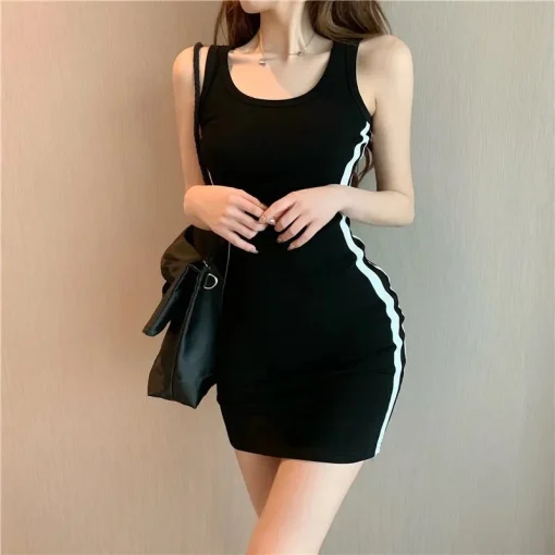 Casual Sheath Mini Dress - Sleeveless Spaghetti Strap Summer Style - Image 2