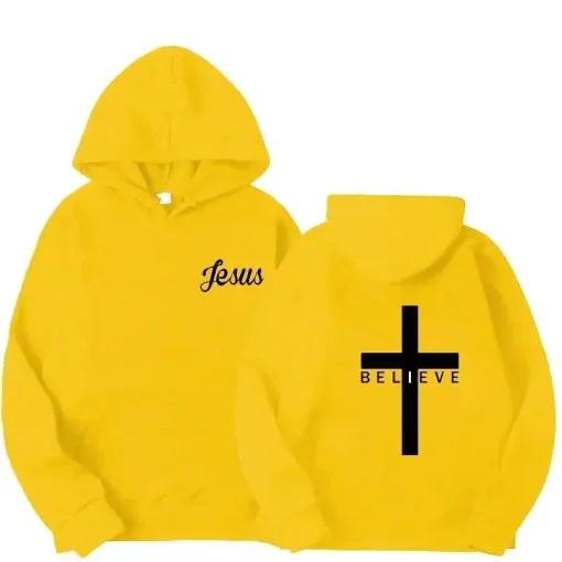 Men's "Believe" Cross Jesus Print Hoodie | Faith-Inspired Streetwear - Image 5