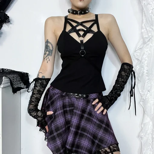 kf S91ad54d4b6ed4122a5c915a1c7ffc71dM Street Spring 2024 New Spicy Girl Tank Top with Dark Style and Elegant Pentagram Basic Strap