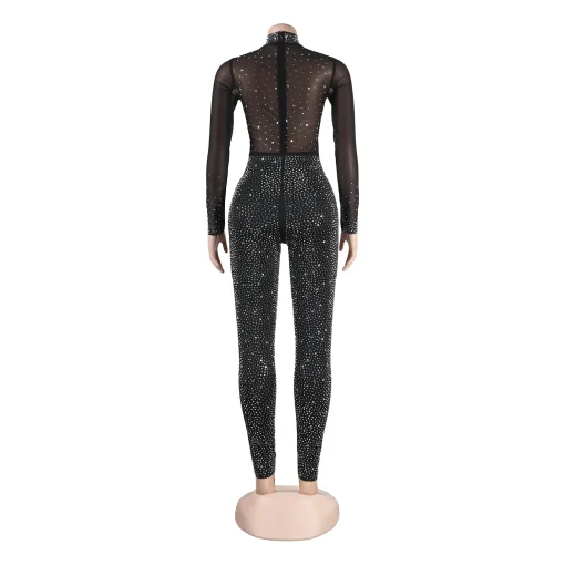 Sexy Mesh Diamond Jumpsuit for Women – 2023 Autumn/Winter Long Sleeve - Image 2