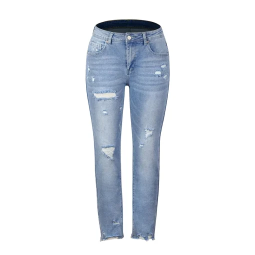 Women's High-Waist Ripped Jeans – Trendy Blue Denim 2024 - Image 5