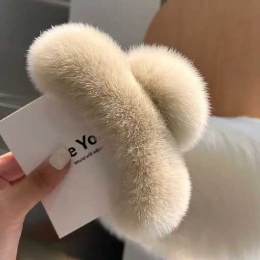 kf S938389ec6d5a4cec91a8b796ee192a9eq New Hairpin Cute Plush Rex Rabbit Fur Hair Claw Women Elegant Temperament Real Rex Rabbit Fur