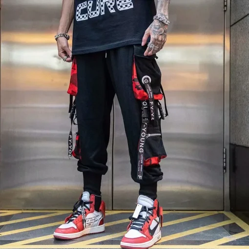 Men's Cargo Joggers – Hip Hop Style Techwear Pants with Hit Color Pockets - Image 5