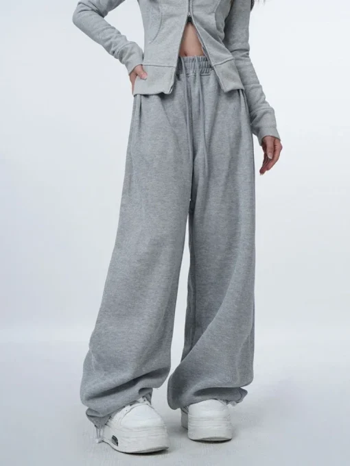 HOUZHOU Y2K Gray Sports Sweatpants – Oversized High Waist Joggers, Harajuku Style, Loose Fit for Women - Image 2