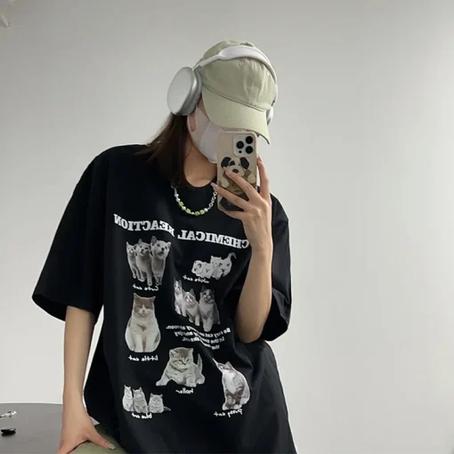 Harajuku Kawaii Y2K Cat Oversized T-Shirt for Women - Korean Fashion - Image 4