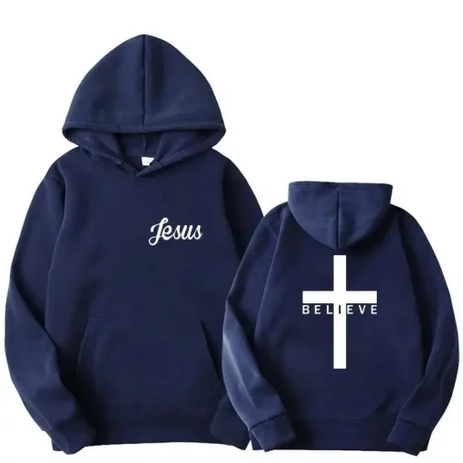 Men's "Believe" Cross Jesus Print Hoodie | Faith-Inspired Streetwear - Image 3