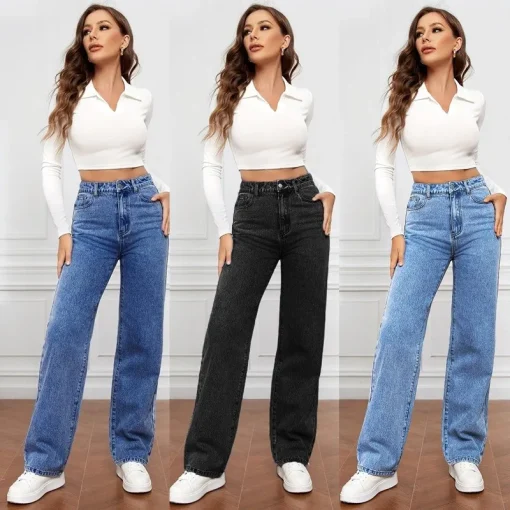 Women's High-Waist Straight Jeans – Vintage Blue 2024 - Image 2