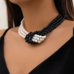  S9aceadfca Fashion Black White Imitation Pearl Patchwork