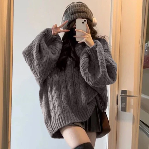 Korean Fashion V-Neck Knitted Sweater for Women | Casual Loose Long Sleeve Pullover for Autumn/Winter - Image 2