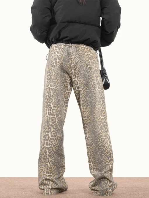 Women’s Leopard Print High Waist Wide Leg Jeans – Y2K Retro Streetwear, Loose Fit - Image 5