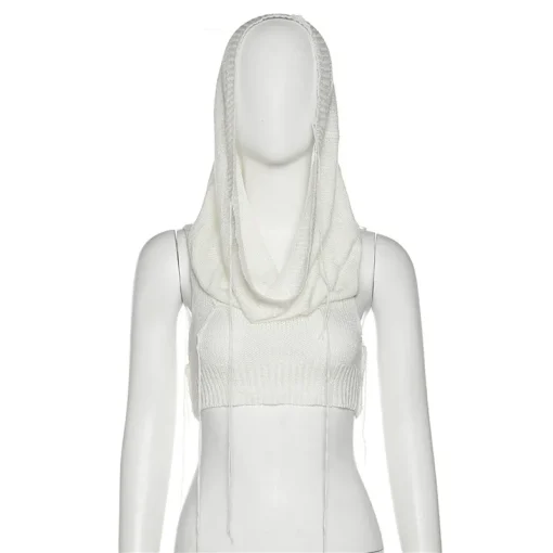 Women's Summer Hooded Sleeveless Knitted Top – Fashionable Streetwear Solid Color Sweater Pullover | Short T-Shirt for All Seasons - Image 4