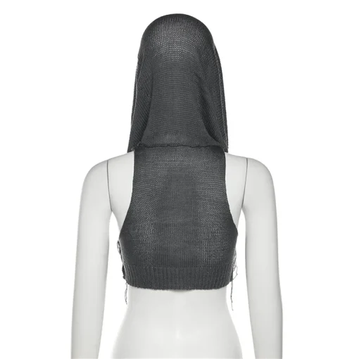 Women's Summer Hooded Sleeveless Knitted Top – Fashionable Streetwear Solid Color Sweater Pullover | Short T-Shirt for All Seasons - Image 3