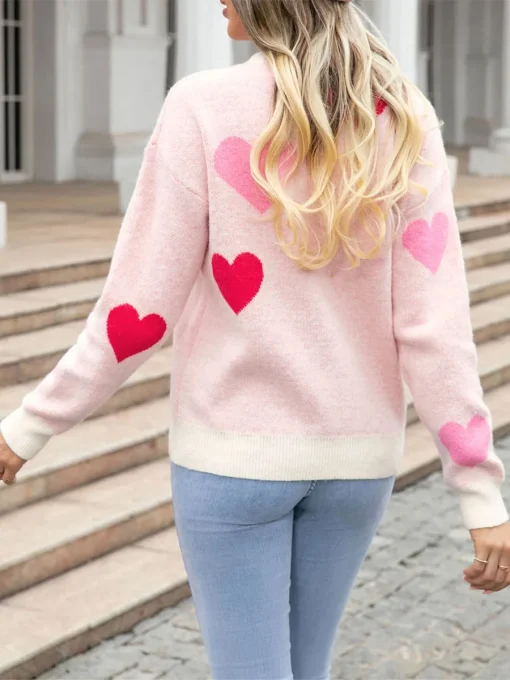 kf Sa01869da4fcc4899b5bb361e2a1e74d9j Warm Women s Heart Print Sweaters Long Sleeve Round Neck Loose Pullovers Sweaters Valentine s Day