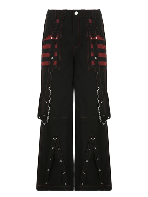kf Sa066f5b0458148988c435154055bb2a7z Fashion Women Harajuku Goth Pants Wide Leg Low Waist Baggy Cargo Pants Grunge Chain Trousers Y2K