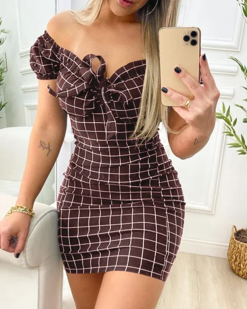 Sexy Summer Plaid Mini Dress – Flattering Sheath Silhouette - Image 4