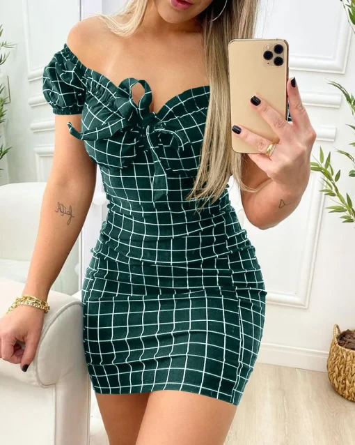 Sexy Summer Plaid Mini Dress – Flattering Sheath Silhouette - Image 5