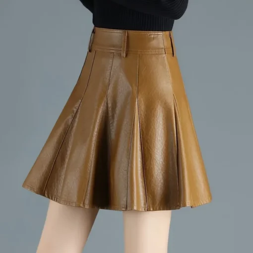 kf Sa2cffe8cff7b43eaacacca5a8347d815t Woman Skirts Elegant Plus Size New Fashion Korean Style Genuine Real Leather Skirts High Waist Mini