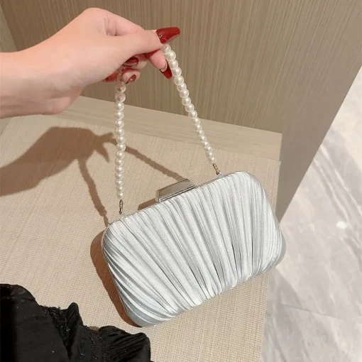 kf Sa44eecaa1fdf475c9059891574af899em Silk Evening Bag Women Elegant Fashion Banquet Clutch Pearl Chain Shoulder Bags Luxury Purse Female Wedding