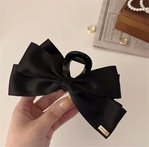 kf Sa47d8dd28b2d470ab597737d840260f10 AISHG Large Black Fabric Bow Grab Hair Clips Women s New Korean Style Hairpin Fashion Shark