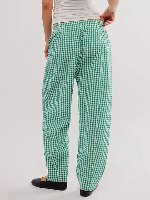 kf Sa53bb806dbf14e919d78fad7d8f897c5c Women s Spring Summer Baggy Pants Elastic Waistband Wide Leg Plaid Pants with 2 Pockets Gingham