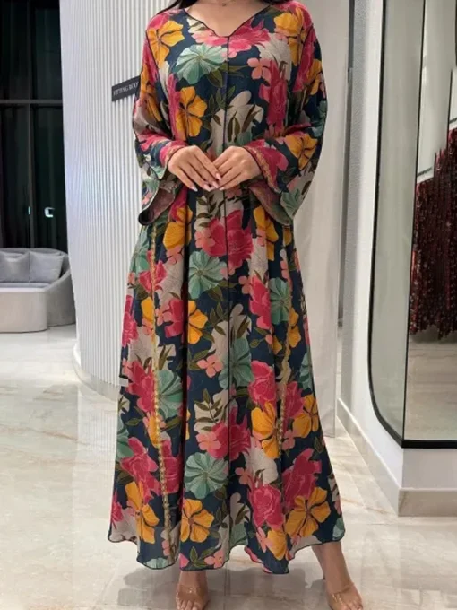 kf Sa5d0e12d31d446aeaae0440c034b2221r Women Clothing Dress Summer Autumn Long Sleeve Female Robe Dress Loose Causal Flowers Printed Ladies Long