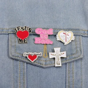 Custom Jesus Love Enamel Brooch | Heart Shaped Pin | Vintage Alloy Lapel Badge | Decorative Pin Jewelry Gift for Friends