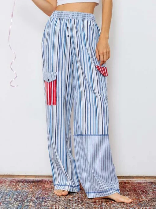 kf Sa8bcac642fdc4fb5ab028c3ff7099051n Women Harajuku Striped Pants Elastic Waist Casual Pants Loose Trousers with Pockets Female Y2K Oversized Wide