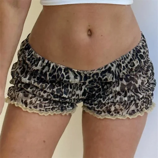 kf Sa9efa6584002469abf7a19d5a4ab7b0d6 Vintage Retro Y2K Women Kawaii Leopard Printed Lace Shorts Ruffle Cottage Shorts Elastic Slim Fit Bloomers