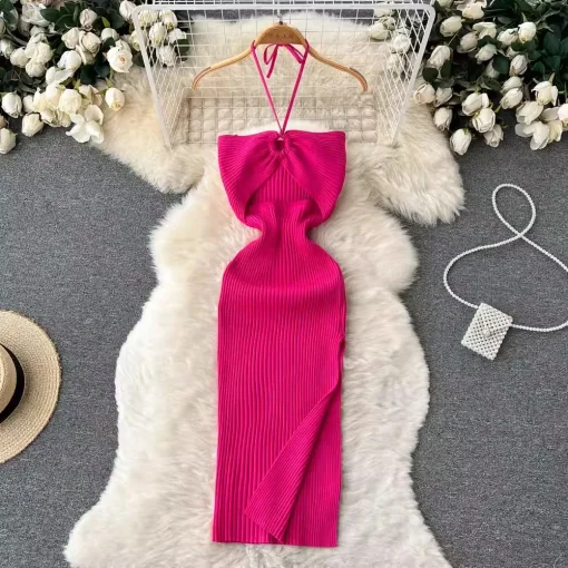 Chic Fashion Sexy Package Hips Split Knitted Summer Dress | Slim Elastic Bodycon Party Dress for Women | Streetwear Outfit 2025 - Image 3