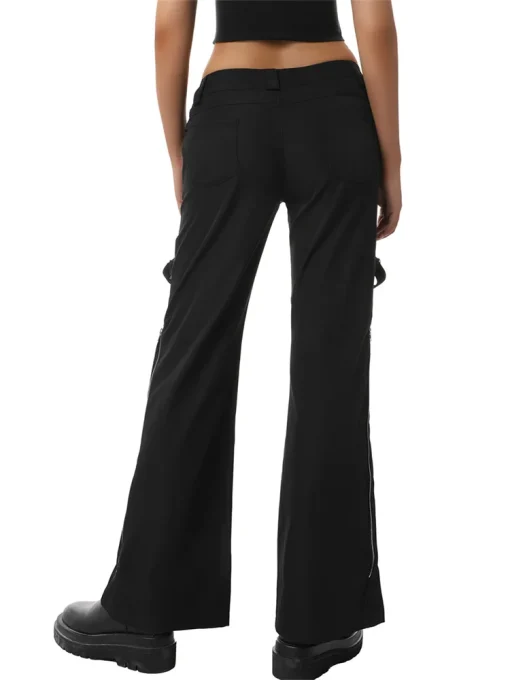 Womens Gothic Punk Cargo Pants High Waist Flare Pants - Image 4