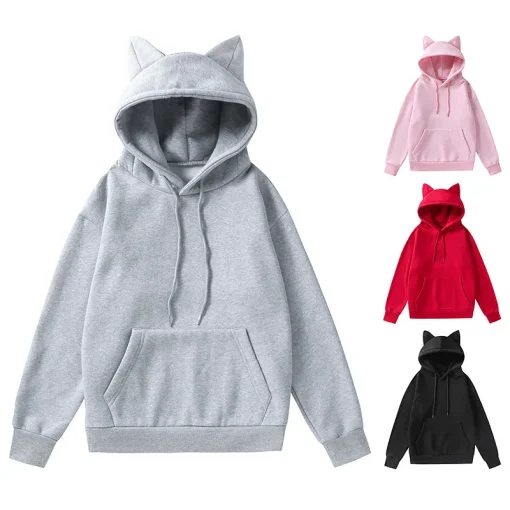 2024 Men's Cat Ears Hoodie - Cute Japanese Pullover Sweatshirt - Image 4