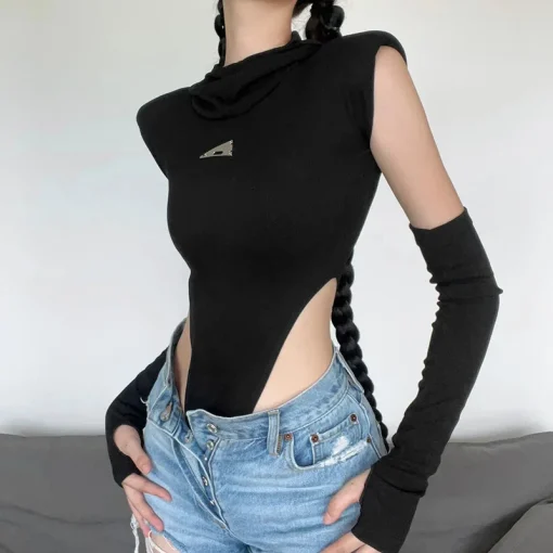 kf Sae1ce0a42d3f4f249be1f74e6ab50036s Black Sexy Mysterious Hot Mature Glamour Simple Knit Stretch High Street Off Season Hooded Women s