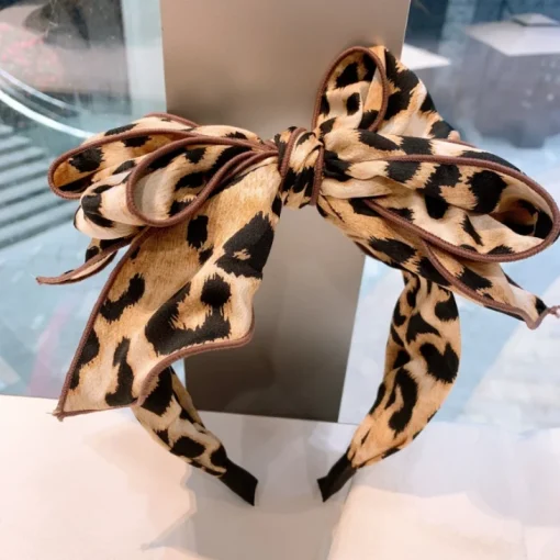 kf Sae7f2d6753774194997780eed89f5167S 2023 Korean New Leopard Print Bow Hair Band for Women with Headband Trendy Hair Accessories Girls